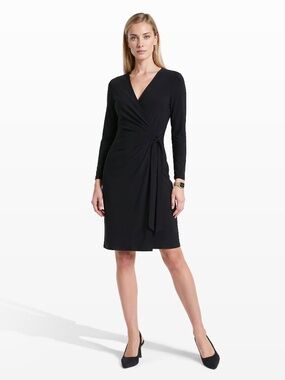 Anne Klein Faux Wrap Jersey Black Dress Size: M